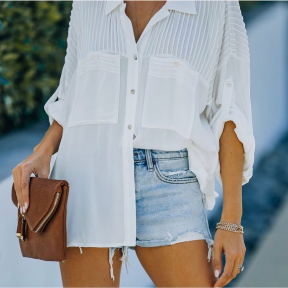 Vici Too Good For You Button Down Ovwrsized Shirt White XS - Picture 2 of 10